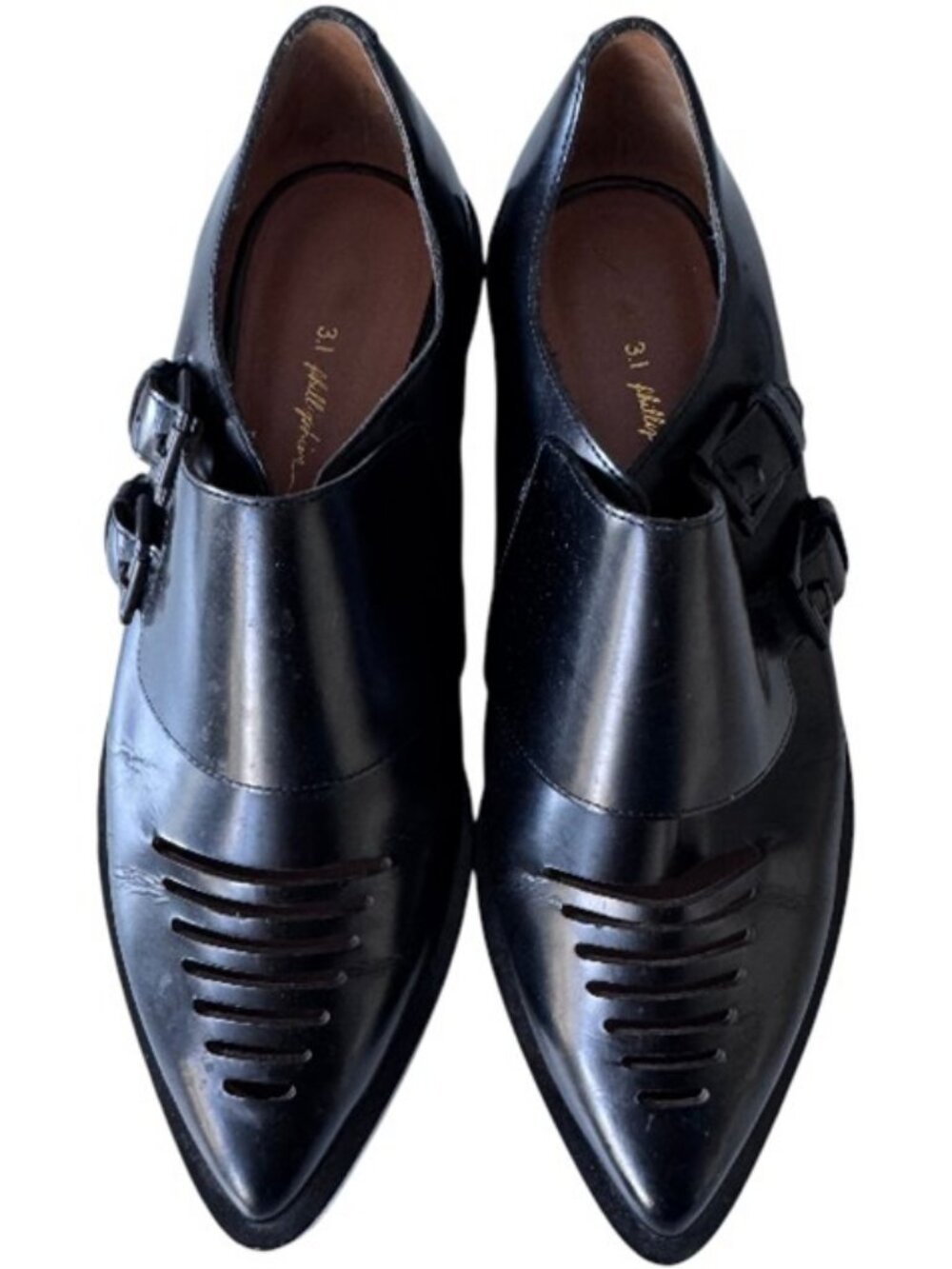 3.1 Phillip Lim leather monk strap ladder cutout loafers black women's size 37 - Picture 2 of 8